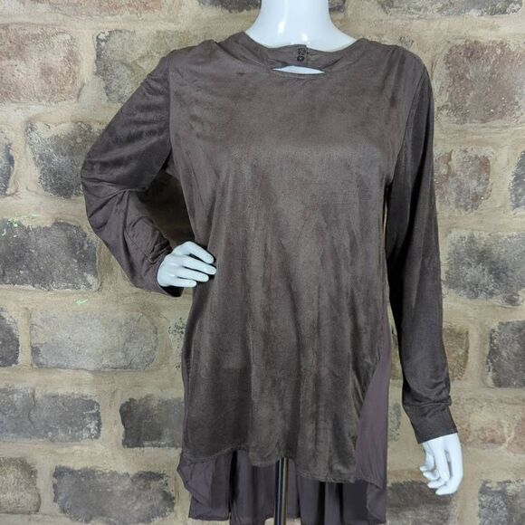 MARIARETTO Blouse Woman's Size Medium Gray Faux Suede Lagenlook Long Sleeve Soft - Picture 1 of 9